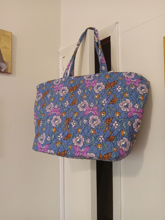 Vera Bradley Handbags - Vera Bradley Blue Quilted Floral Tote with Purple and Orange Accents